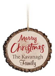 Faux Sliced Log Ornament - Merry Christmas