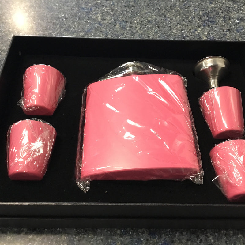 Pink Flask w/ 4 shot glasses
